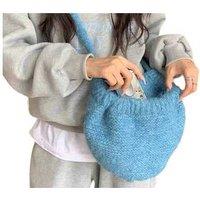 Unisex Blue 2-in-1 Knitted Acrylic Balaclava Hat & Crossbody Bag - Winter Unisex Versatile Accessory