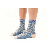 Black 4 Pairs Women's Cotton Retro Floral Crew Socks - Embroidered, Breathable, Multi-Pack