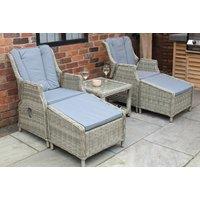 Royal Craft Wentworth 5‑Piece Rattan Reclining Chair Set with Coffee Table & Stools - Beige