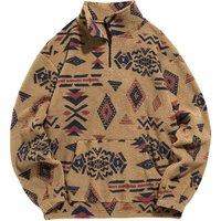 Black Men's Aztec Printed Sherpa Fleece Pullover - 4 Colours, S - 2XL