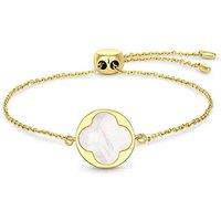 Gold Plated Pearl Clover Adjustable Bracelet - 21cm, Diamond Style London