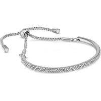 White Gold Adjustable Crystal Bracelet - Slider Clasp, Sparkling Charm Bangle, 15-23cm