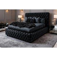 Elegant Black Crushed Velvet Bed Frame with Diamante Headboard