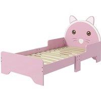 Kids Cat Themed Bed with Guardrails - Pink Children's Bed Frame