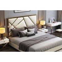 Elegant Gold Line Plush Bed Frame & Sturdy Base - Modern Velvet Design