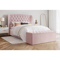 Upholstered Eva Plush Winged Bed Frame with Mattress & Ottoman Box - Beige, Pink, Blue or White!