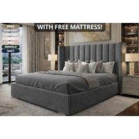 Plush Velvet Pure Wingback Upholstered Bed with Memory Foam Sprung Mattress