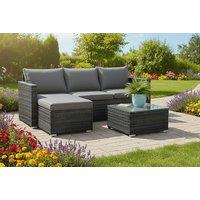 Modern L-Shaped Rattan Corner Sofa Set with Cushions and Coffee Table