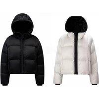 Fashionable Women's Short Hooded Puffer Jacket in Black or Off-White