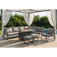 PRICE DROP! 10-Seater Aluminium Outdoor Sofa Set with Gas Fire Pit Table - Dark Grey