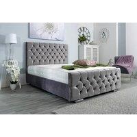 Monaco Plush Upholstered Bed With Mattress & Bedding Bundle - 6 Sizes & 5 Colours