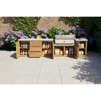 Flexible Acacia Wood Outdoor Kitchen Units with Concrete Tops, Modular Design