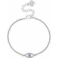 Diamond Style London Evil Eye Rhodium Plated Adjustable Silver Bracelet - Crystal Charm, 15-19cm