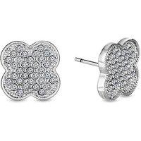 Rhodium Plated Clover Crystal Stud Earrings - Silver Finish, Hypoallergenic, Sparkling Crystals