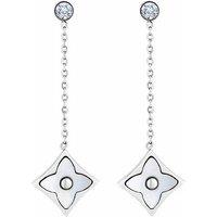 Rhodium Plated Silver Clover Drop Earrings - Crystal Embellished Studs