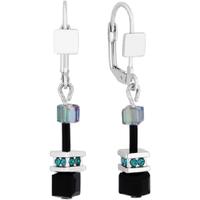 Diamond Style London Black Crystal Cube Earrings - Silver Rhodium Plated, Statement Dangle, 25mm