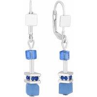 Silver Rhodium Plated Crystal Cube Drop Earrings - Blue Statement Dangles