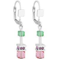 Silver Rhodium Pastel Crystal Cube Drop Earrings - Statement Dangle, Polished Finish