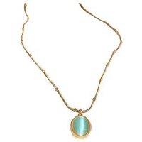 Minimalist Titanium Steel Collarbone Chain Oval Pendant Necklace - Light Green Stone, Adjustable Length