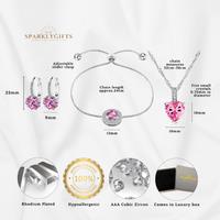 Pink Crystal Jewellery Set - Necklace, Bracelet & Earrings for Daughters, Silver-Tone, 3-Piece Gift Set