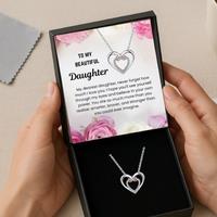 Rhodium Plated Interlocking Crystal Heart Pendant Necklace - Adjustable Chain, Cubic Zirconia, Gift Box