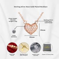 Sterling Silver Rose Gold Heart Pendant Necklace - Hypoallergenic, Sparkling Cubic Zirconia, Gift-Ready