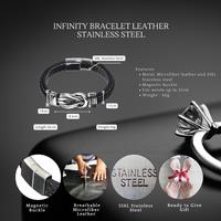 Men's Infinity Leather Bracelet - Personalised Gift for Grandad, Microfiber & Stainless Steel, Magnetic Clasp