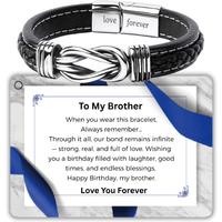 Stainless Steel Infinity Leather Bracelet for Brother - Personalised, Adjustable 21cm, Gift Boxed