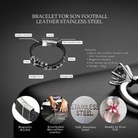 Men's Personalised Leather Football Charm Bracelet - Adjustable, Stainless Steel Clasp, Gift for Son