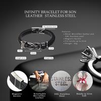 Stainless Steel Infinity Leather Bracelet for Son - Personalised, Adjustable, Modern Gift