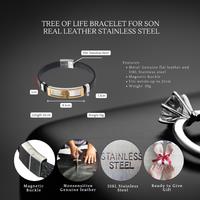 Stainless Steel Tree of Life Leather Bracelet for Son - Personalised, Gift-Ready, Magnetic Clasp
