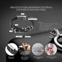 Men's Leather Bracelet - Personalised Gift with 'Love My Grandson' Message Card, Stainless Steel Infinity, Adjustable