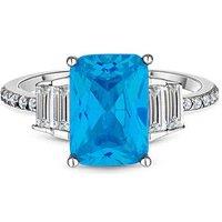 Diamond Style London Aquamarine Rhodium Plated Statement Ring - 17 Crystal Setting