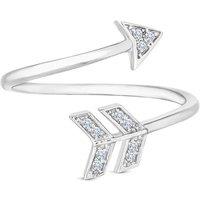Diamond Style Sterling Silver Rhodium Crystal Arrow Statement Ring - Adjustable, Stackable, Modern Design