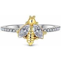 Diamond Style Rhodium Plated Bee Statement Ring - Yellow Gold Accent, Tarnish Resistant, UK O / US 7