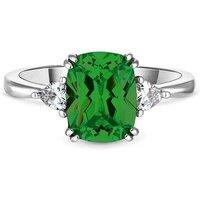 Diamond Style London Emerald Cut Rhodium Plated Statement Ring - Emerald Green Crystal, Size US 6 / UK M