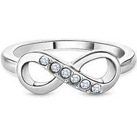 Diamond Style London Rhodium Plated Infinity Statement Ring - Silver, 6 Crystal Accents, UK K