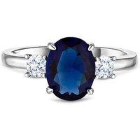 Diamond Style London Rhodium Plated Oval Cut Blue Crystal Statement Ring - UK M