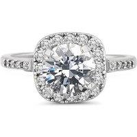 Diamond Style London Rhodium Silver Crystal Statement Ring - Halo Setting, Stackable, Multiple Sizes