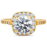 Gold Plated Crystal Halo Statement Ring - Diamond Style London - Engagement & Fashion Sizes M, O & Q