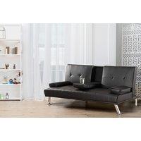 PRICE DROP! Modern Faux Leather 3-Seater Cinema Sofa Bed with Cup Holders - Cream or Black
