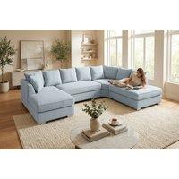 Large Grey Fabric U Shaped Corner Sofa - 6 Seater, Modern Design