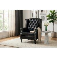 Chesterfield Style Black PU Leather Wingback Armchair - Traditional Sofa Accent, 1-Seater