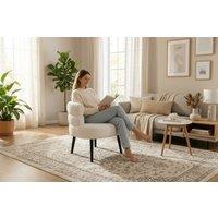 White Boucle Sherpa Fabric Armchair - Modern Compact Accent Sofa Chair with Solid Wood Legs