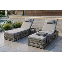 Elegant Garden Rattan Sun Lounger Set with Cushions - Grey or Black