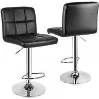 Faux Leather Adjustable Cube Bar Stools - Set of 2, Chrome Base, Black/White/Grey