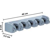 Wall Mounted Mop & Broom Organiser Rack - 5-Station, 6-Hook Cleaning Tool Holder