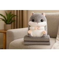 3-in-1 Plush Hamster Cushion Blanket - Premium Soft Throw, Hand Warmer & Pillow (28x35cm/100x170cm) - 5 Colours