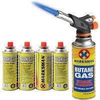 Butane Blow Torch with 4 Gas Canisters - Self-Igniting Culinary Kitchen Tool