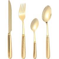 Vintage Ceramic Handle Stainless Steel Cutlery Set - 12 or 16 Piece, Gold or Silver, Classic Tableware
